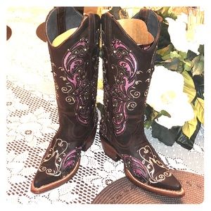 Sergal Sequined boots pink and brown